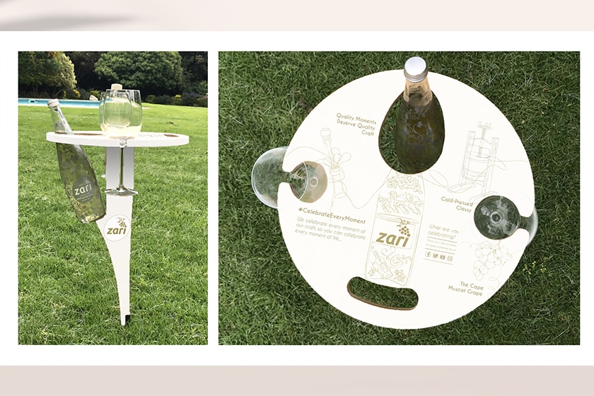Zari Wine Holder Picnic Table Branding